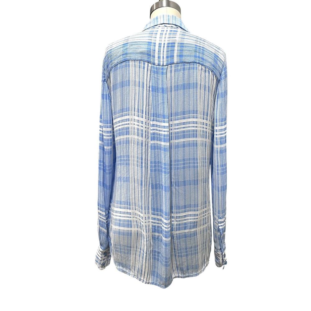 Diane Von Furstenberg Carter Blouse Womens 8 Blue White Plaid Button Front - Picture 4 of 7